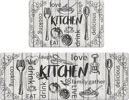 Kitchen Mats for Floor Set of 2 Thick anti Fatigue Mat for Cushioned, Waterproof Non-Slip Rugs Comfort Standing Chef Mat for Kitchen Sink, Laundry Room, Farmhouse Home Decor