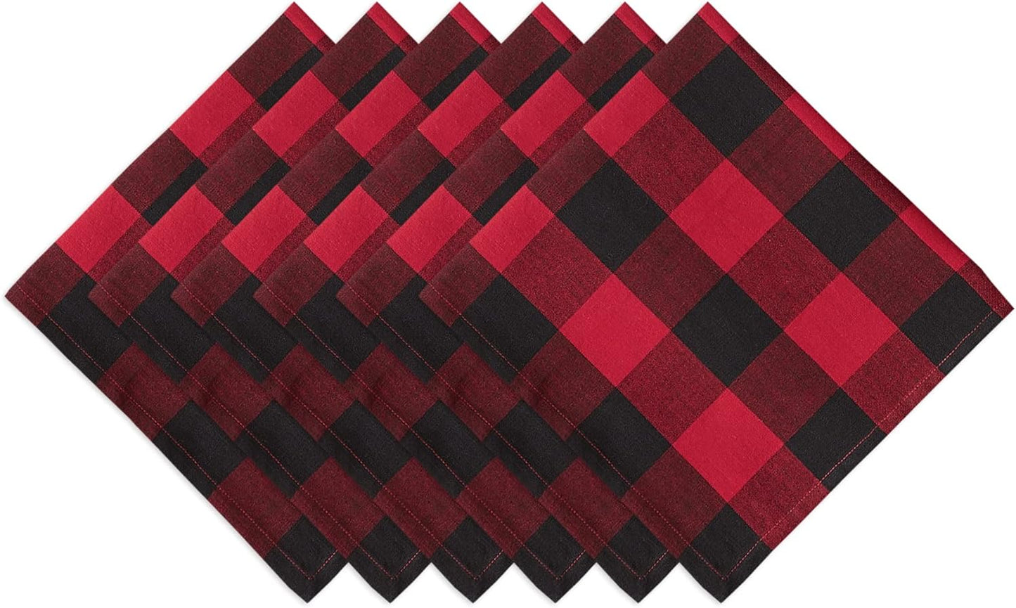 Buffalo Check Collection, Classic Farmhouse Cloth Napkin Set, 20X20, Red & Black, 6 Piece
