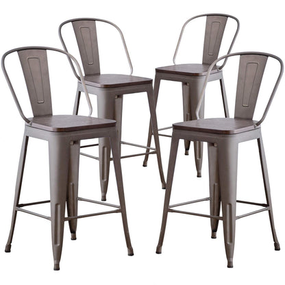 Metal Bar Stools Set of 4,24 Inch Barstools Counter Height Bar Stool with Backs Farmhouse Bar Stools with Larger Seat High Back Kitchen Dining Chairs Modern Bar Chairs 24" Silver Stool