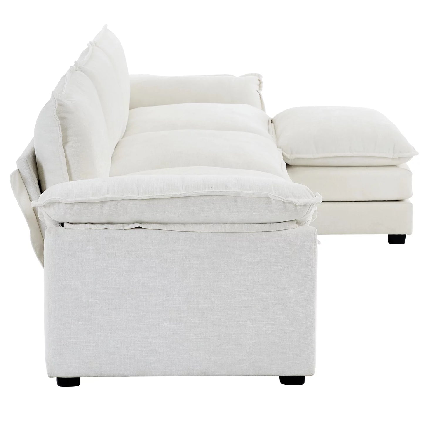 120" W Sectional Sofa L Shaped Couch with Chaise Living Room Sleeper Set, 3 Seats with Chenille and Double Layer Cushions Beige