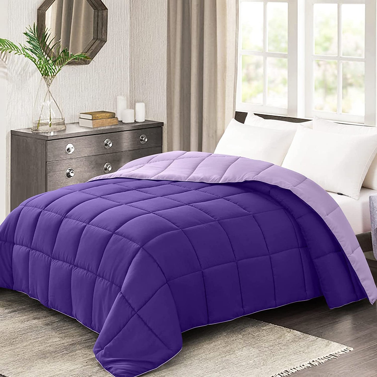 Twin Comforter Duvet Insert - Purple down Alternative Bed Comforter Twin Size, Lightweight Bedding Comforters Quilted Soft All Season Reversible Plum/Light Purple
