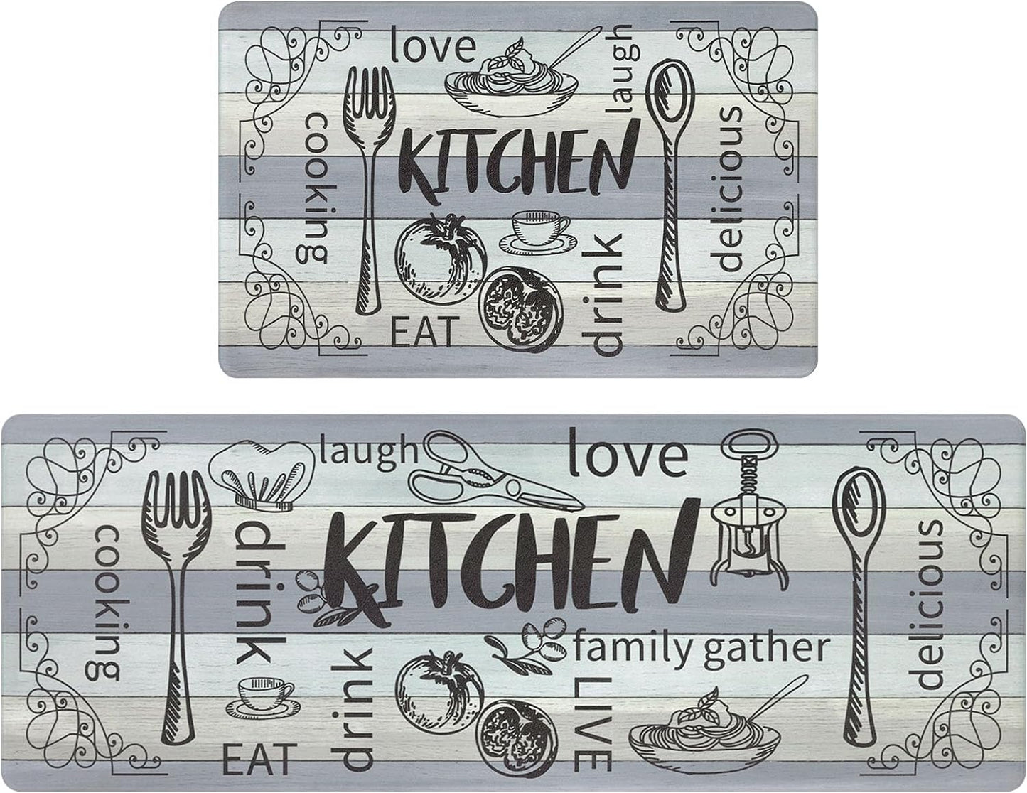Kitchen Mats for Floor Set of 2 Thick anti Fatigue Mat for Cushioned, Waterproof Non-Slip Rugs Comfort Standing Chef Mat for Kitchen Sink, Laundry Room, Farmhouse Home Decor