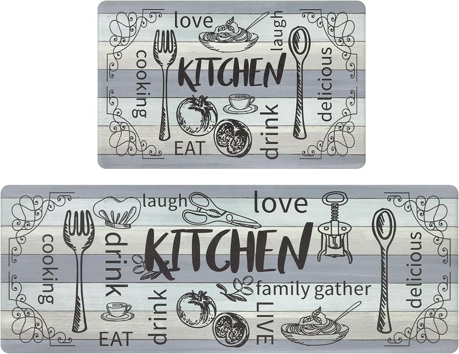 Kitchen Mats for Floor Set of 2 Thick anti Fatigue Mat for Cushioned, Waterproof Non-Slip Rugs Comfort Standing Chef Mat for Kitchen Sink, Laundry Room, Farmhouse Home Decor