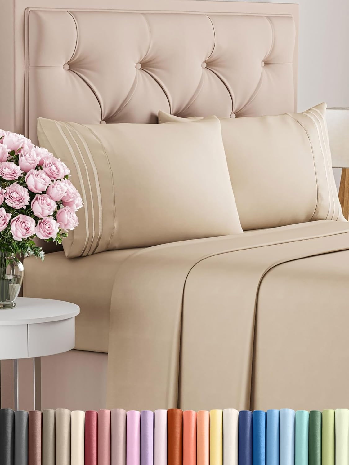 Queen Size 4 Piece Sheet Set - Comfy Breathable & Cooling Bed Sheets Set - Hotel Luxury Bedding for Women, Men, Kids, Teens, Boys & Girls - Deep Pockets, Ultra-Soft, Wrinkle Free - Oeko-Tex - Khaki