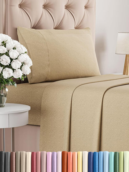 Queen Size 4 Piece Sheet Set - Comfy Breathable & Cooling Bed Sheets Set - Hotel Luxury Bedding for Women, Men, Kids, Teens, Boys & Girls - Deep Pockets, Ultra-Soft, Wrinkle Free - Oeko-Tex - Khaki